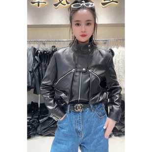 酷飒风真皮羊皮皮衣女款短款立领拉链机车服高级感皮夹克长袖外套
