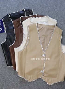 其他单排扣通勤常规V领真皮马甲