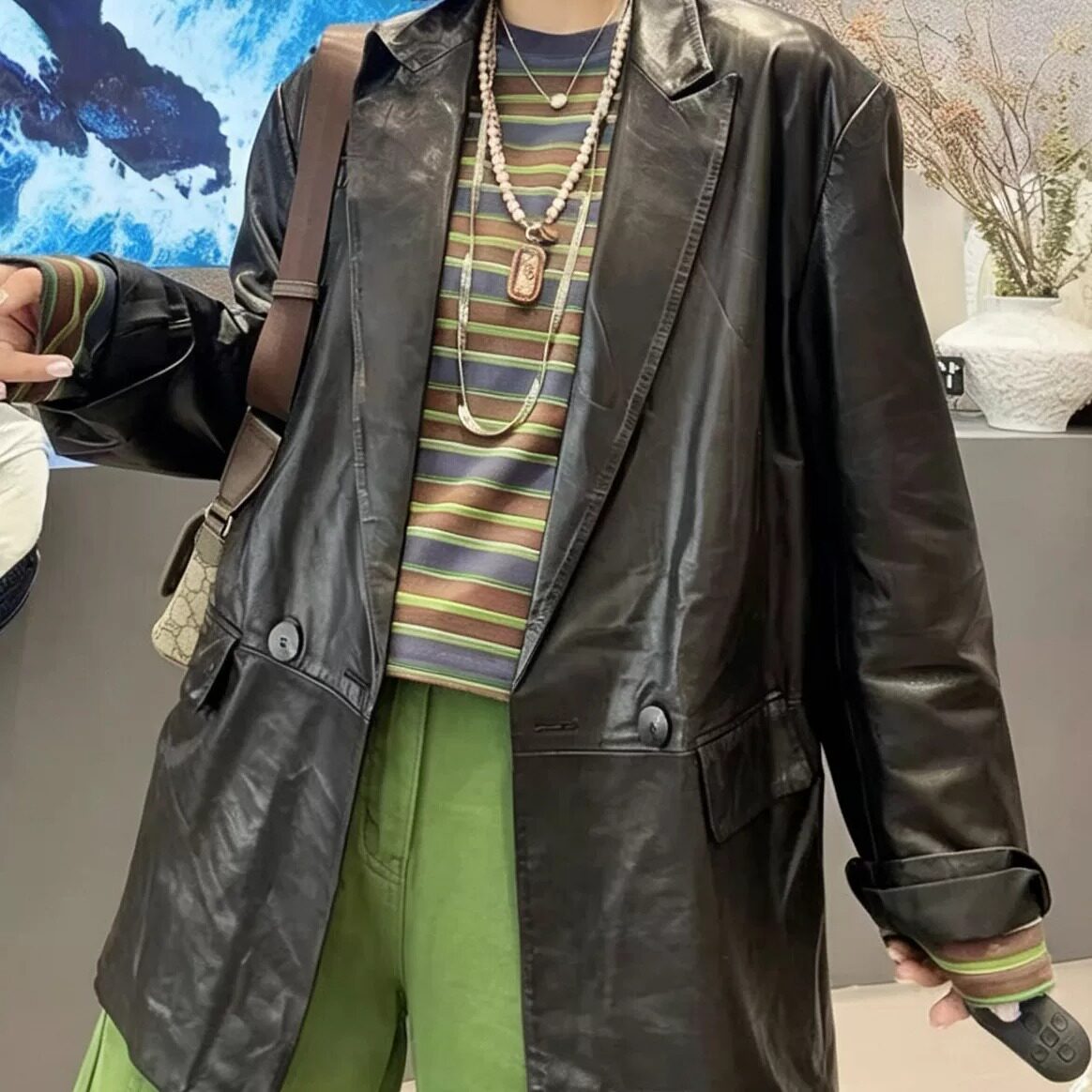 复古真皮绵羊皮显瘦西装皮衣