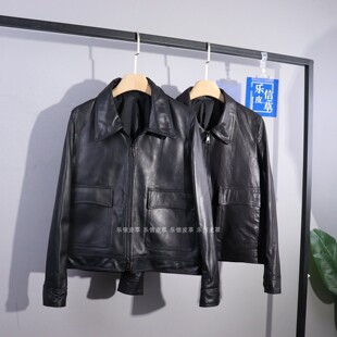 翻领机车风皮夹克外套 百搭显瘦气质修身 真皮新款 皮衣女绵羊皮时尚