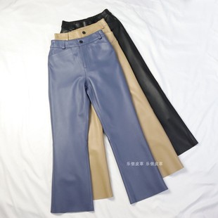 秋季新款真皮绵羊皮女九分皮裤微喇叭长裤高腰时尚百搭洋气显瘦潮