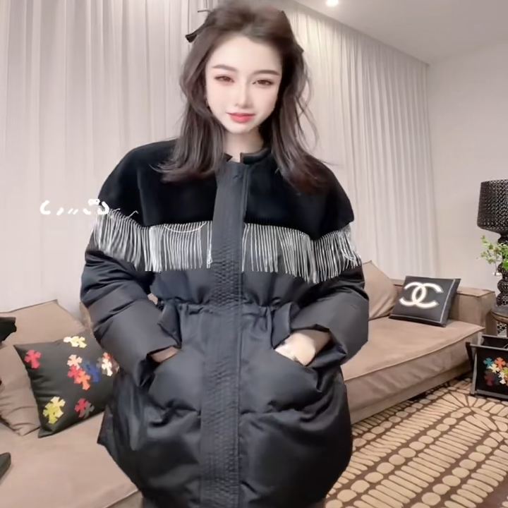 新款羊毛拼接皮毛一体中长款羽绒服女休闲长袖百搭显瘦羽绒服外套