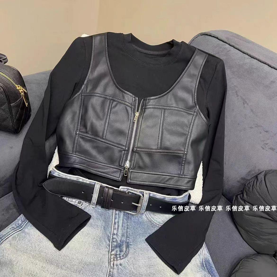 欧货设计师款复古甜酷辣妹拼牛仔