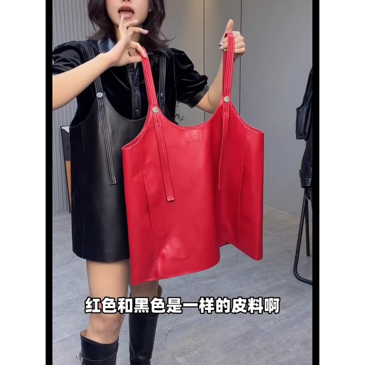 2026早春新款真皮吊带连衣裙女绵羊皮A字显瘦减龄无袖修身背心裙