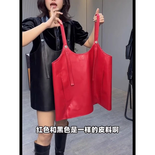 2026早春新款真皮吊带连衣裙女绵羊皮A字显瘦减龄无袖修身背心裙