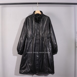 新款真皮白鹅绒皮衣女油蜡皮时尚修身长款显瘦宽松保暖羽绒服外套