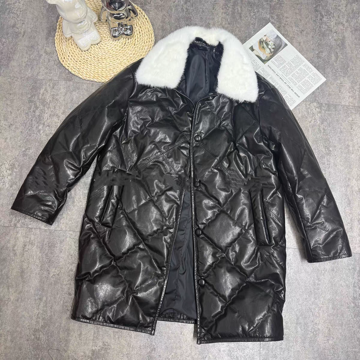 冬季真皮水貂毛领保暖羽绒皮衣女