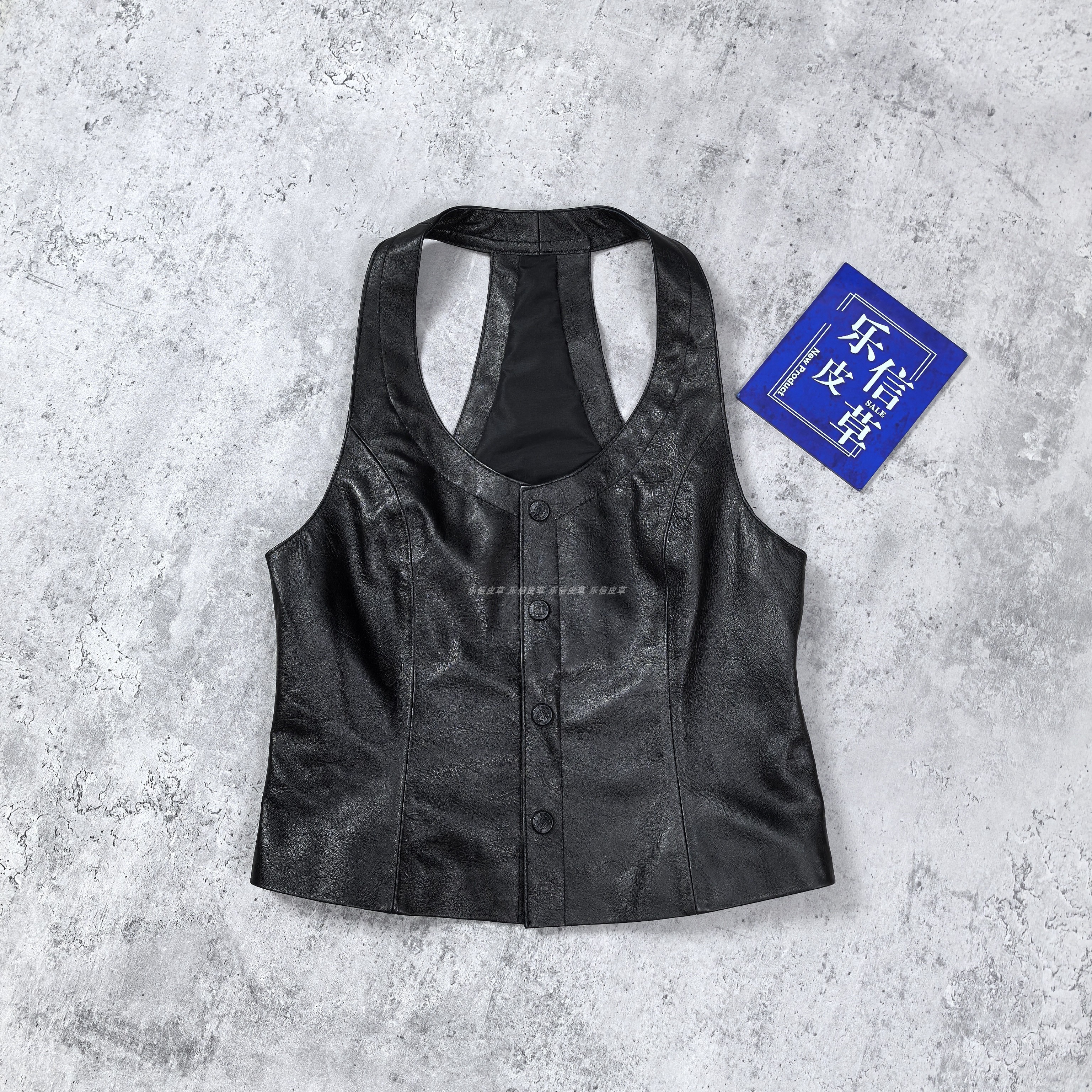 新款真皮绵羊皮皮衣女单排扣吊带显瘦高级感无袖背心时尚简约马甲