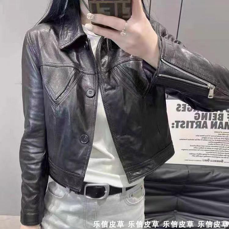 无注册商标小个子真皮短款外套