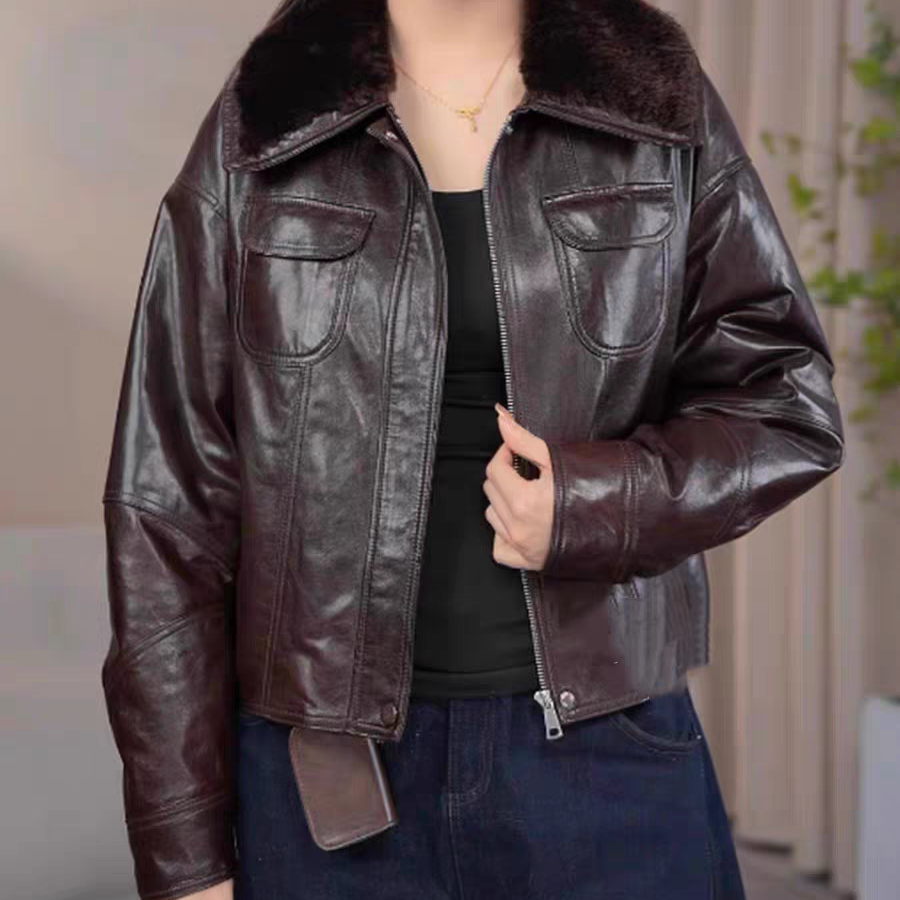 新款真皮毛领皮衣女短款机车服高级感时尚气质修身显瘦羽绒服外套,女装/女士精品,皮衣,淘宝优惠券,粉丝福利购,淘宝优惠卷