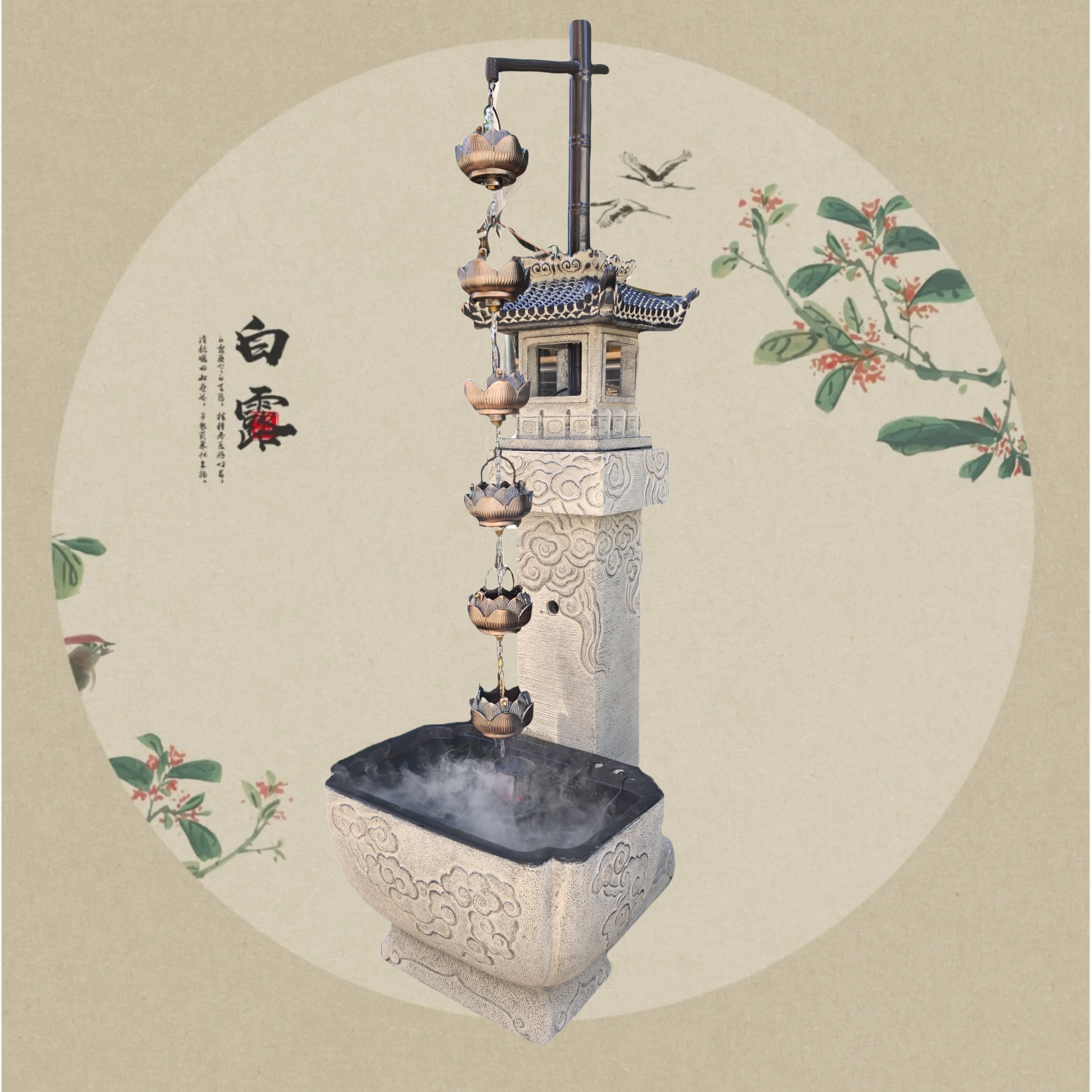 中式国风禅意复古流水生财摆件水循环石头流水摆件茶室办公室客厅