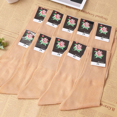 老式牡丹锦纶丝袜女士老年人有跟松口袜卡布龙丝袜子女尼龙丝光袜