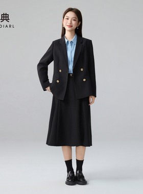 幂典黑色高级感西装外套女春秋考公商务面试正装职业短款西服套装