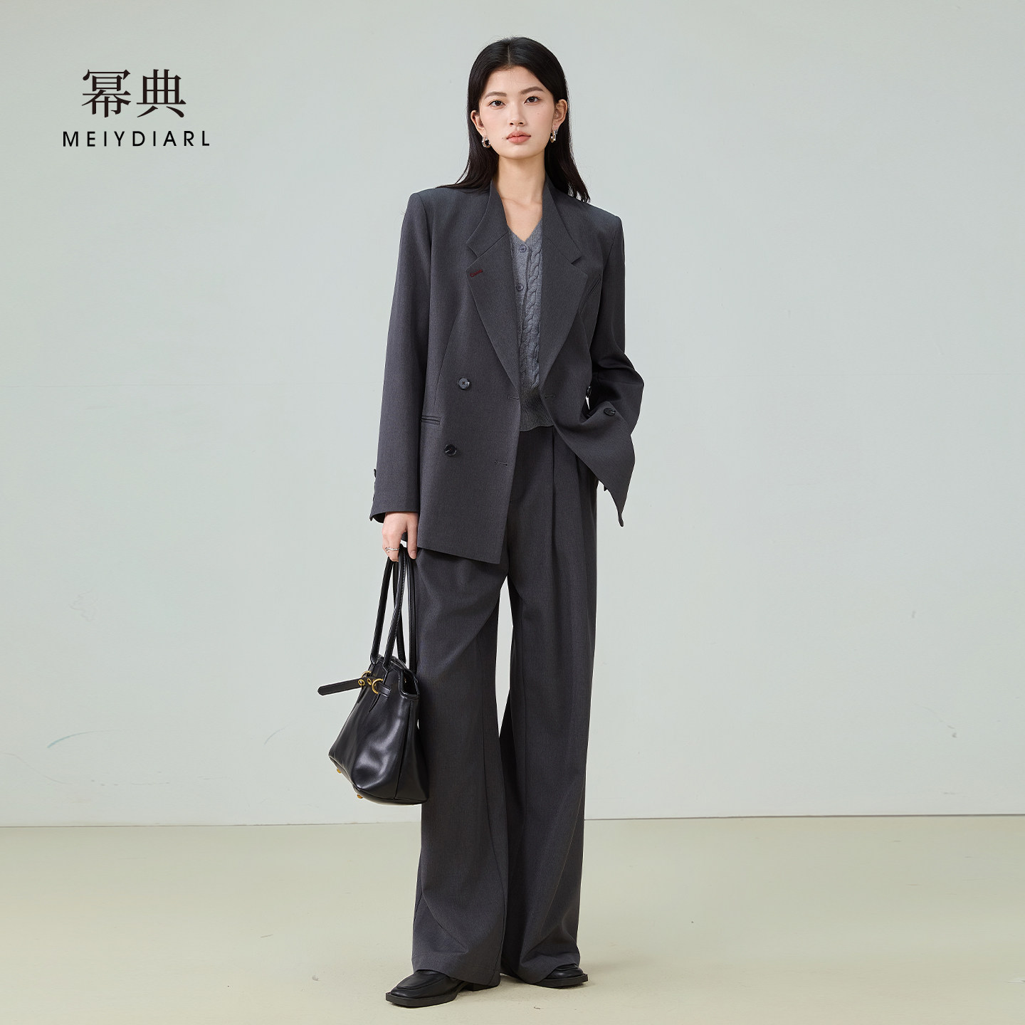 幂典灰色西装套装女秋季2026职场面试正式场合职业装通勤西服外套