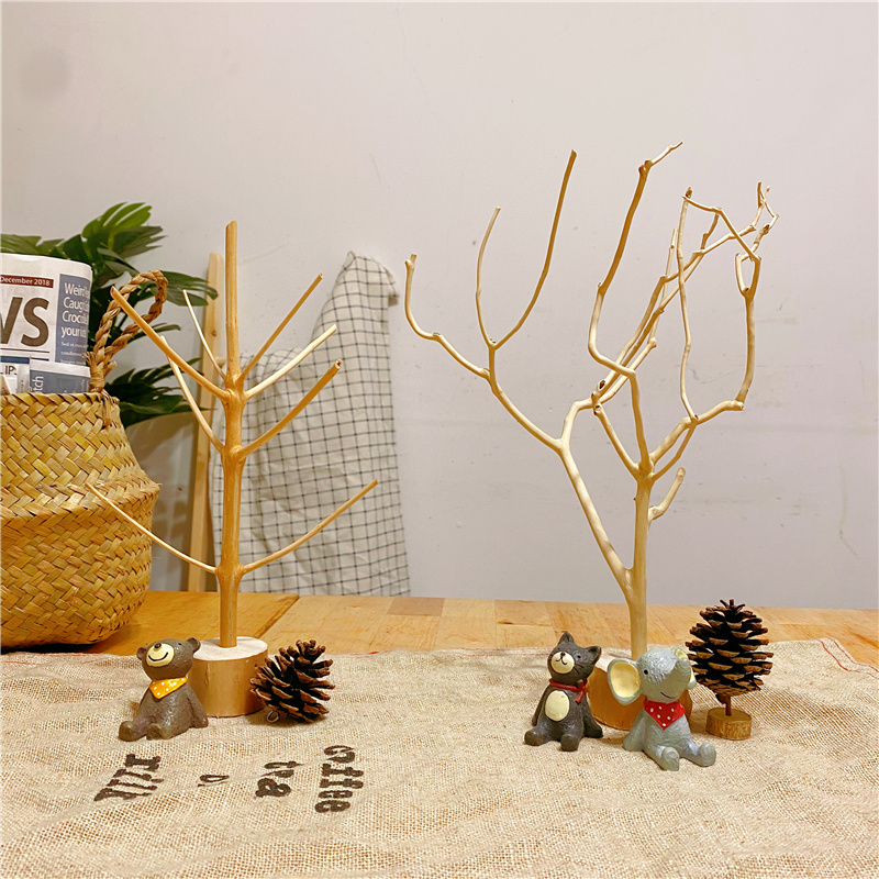 树杈装饰摆件创意桌面幼儿园手工diy作业杂货森系摆台树杈灯松果