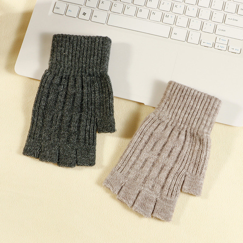 HALF-FINGER GLOVES MENS WINTER WARM PLUS VELVET THICK KNITTED WOOL FINGERLESS STUDENTS WRITING RIDING AUTUMN AND WINTER MEN