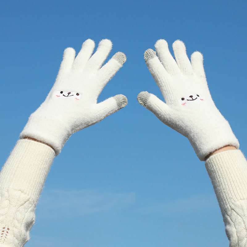 SMILEY GLOVES FOR LADIES AUTUMN AND WINTER CUTE SWEET RIDING WARM VELVET THICKENED COLDPROOF KOREAN TOUCH SCREEN COTTON GLOVES