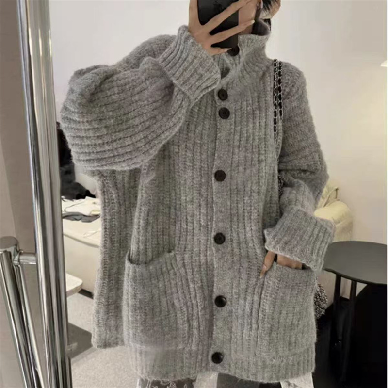 奥特莱斯万象折扣清仓复古高领毛衣女外套秋冬宽松慵懒风中长款针