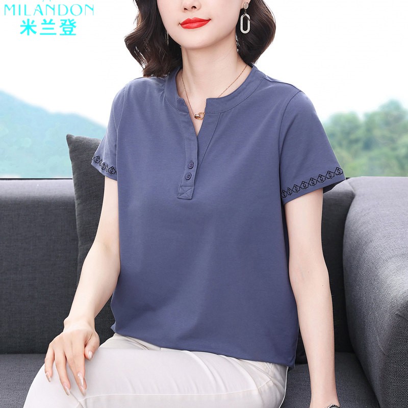 米兰登官方舰旗店2026夏装新款妈妈短袖t恤女中老年大码上衣减龄图片
