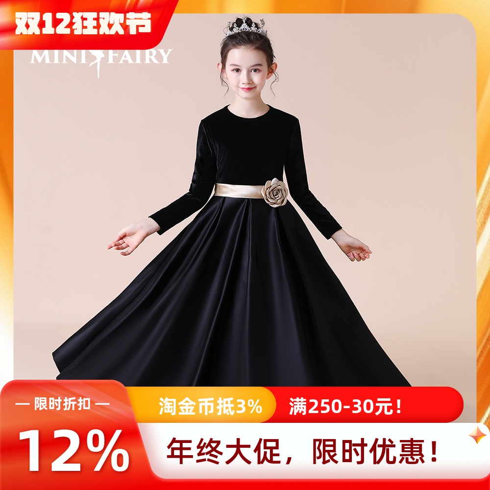 minifairy长袖黑色丝绒钢琴演出