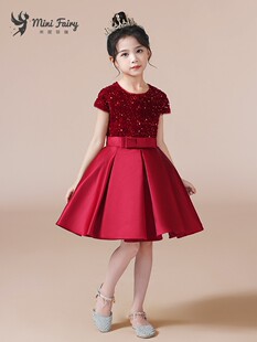 女童红色生日公主裙钢琴演出服六一儿童节学校合唱团比赛朗诵主持