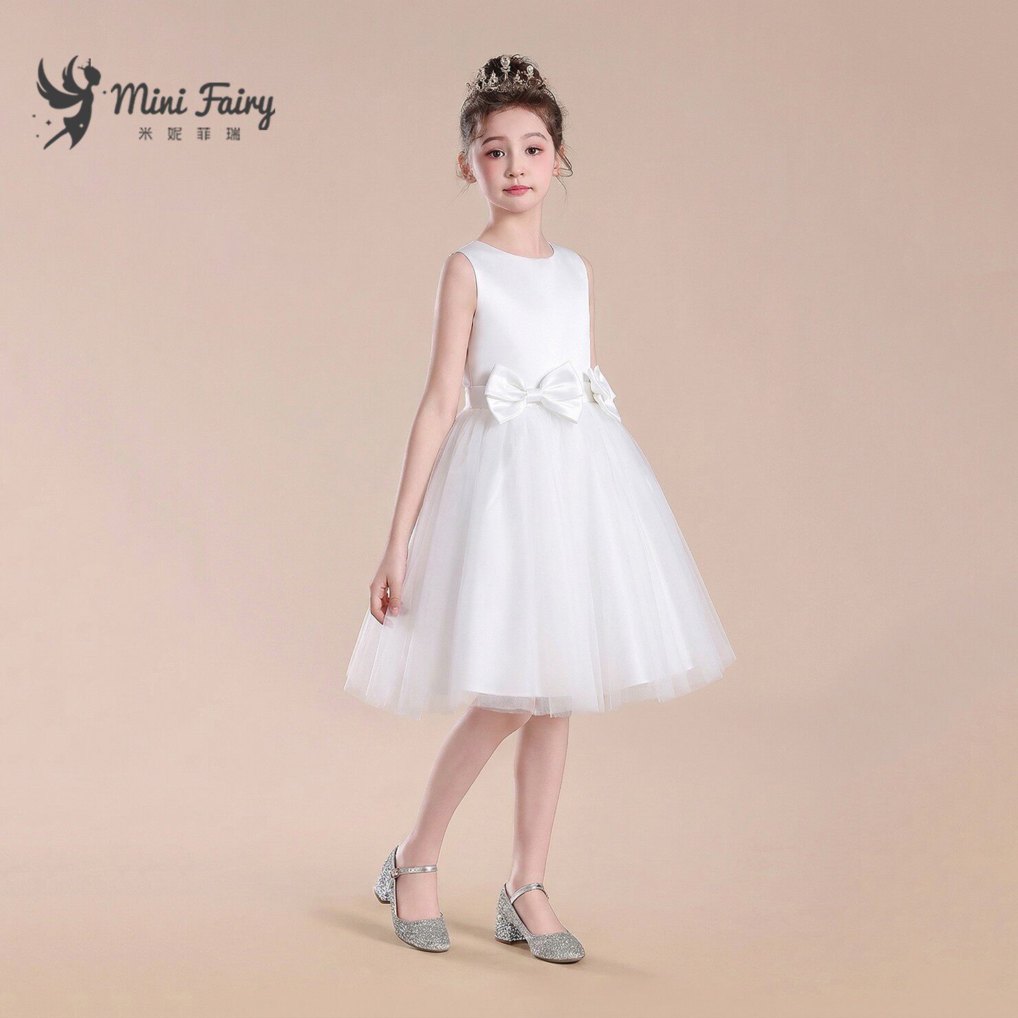新款女童礼服白色小女孩生日party公主裙网纱蓬蓬短裙钢琴演出服