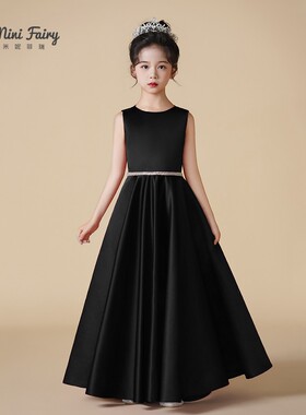 MiniFairy黑色女童钢琴比赛礼服学生长款礼服裙管弦乐团竖笛表演