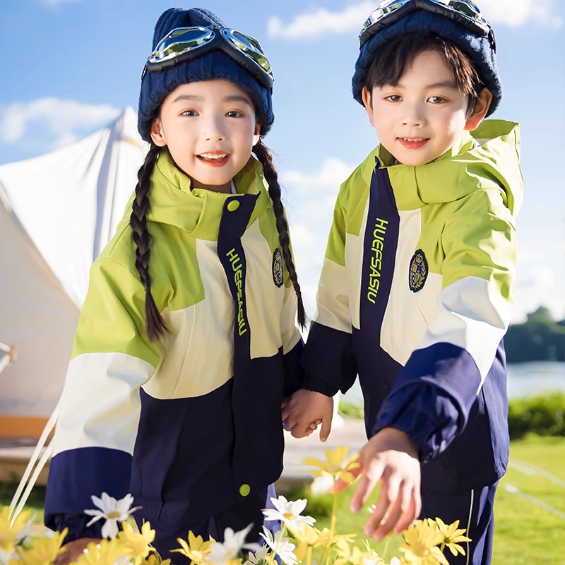 幼儿园冲锋衣园服三件套三合一班服小学生校服秋冬套装水兰色冬季