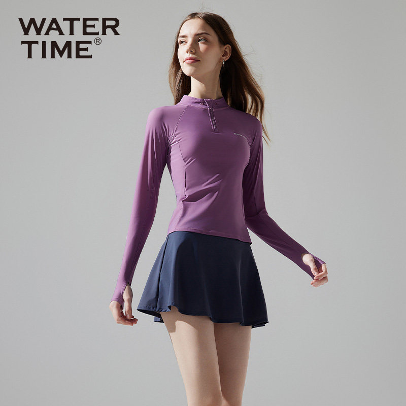 WaterTime游泳衣女分体保守防尴尬走光运动度假高腰泳裤平角裙裤
