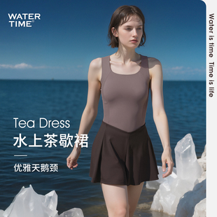 WaterTime泳衣女款游泳馆专用微胖遮肉平角温泉度假连体竞速泳装