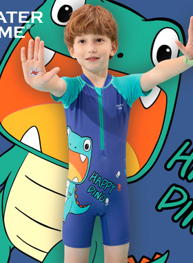 WaterTime儿童泳衣男童连体小童男孩中大童长袖温泉分体游泳衣