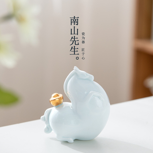 南山先生马上发财摆件陶瓷茶宠摆件渐变色马年创意桌面摆件装饰