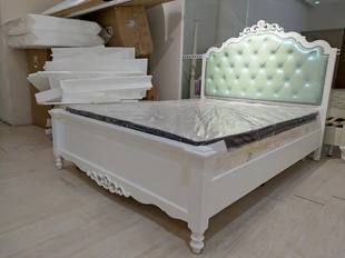全实木白蜡木1.5m双人床 卧室小床特价 法式 超纤皮软包颜色可改