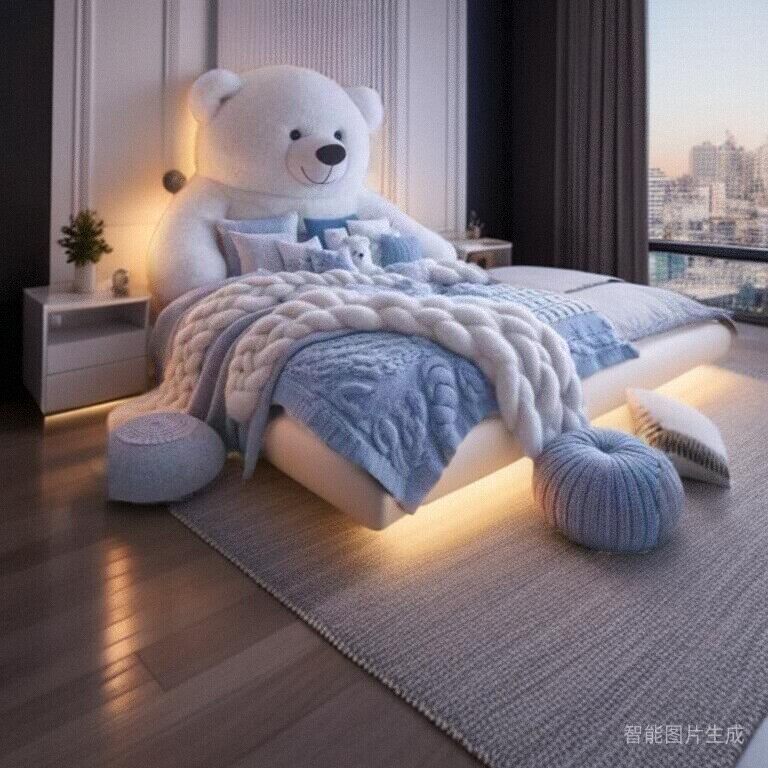 白极熊儿童床1.5m主题酒店床可爱款毛毛熊床包邮个性布艺床