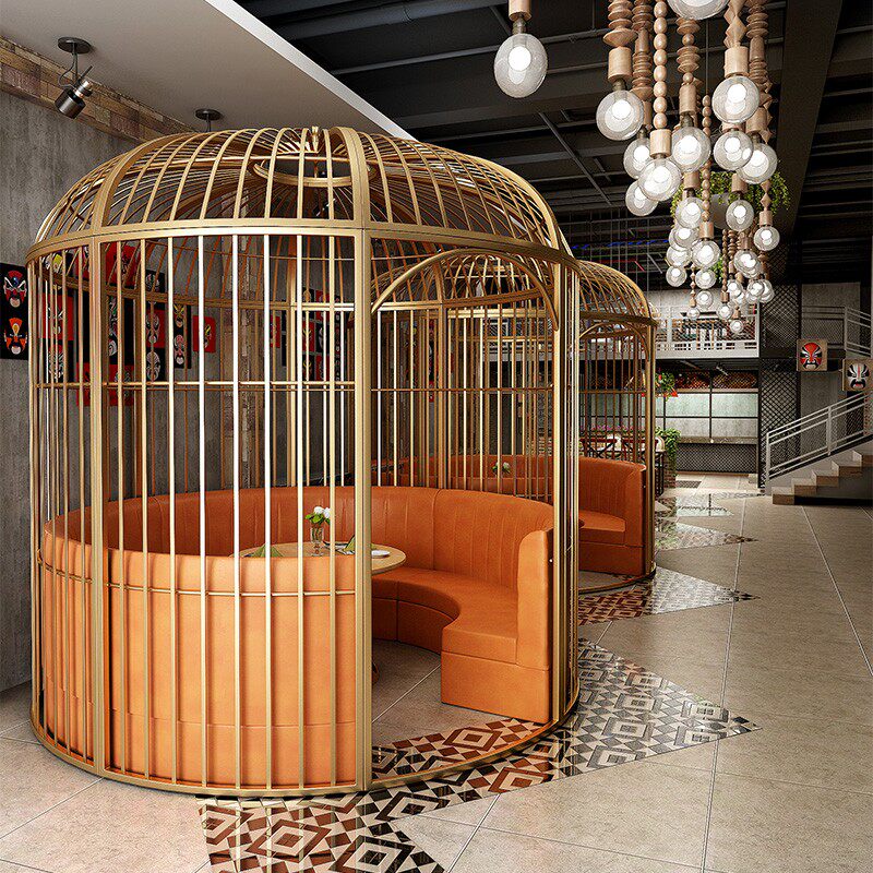 室外超大型火锅店鸟笼座椅装饰铁艺大型鸟笼酒店巨型餐厅鸟笼卡座