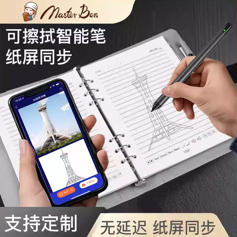 MASTER BEN商务礼品笔记本定制会议记录本活页指纹解锁可无线充电AI绘画记事本伴手礼盒套装A5高档企业纪念品