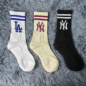 外贸NY字母袜子洋基LA男女中筒刺绣运动袜吸汗透气纯棉毛巾底袜