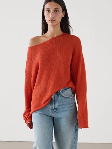 Красный легкий и тонкий лонгслив для отдыха, свитер, городской стиль