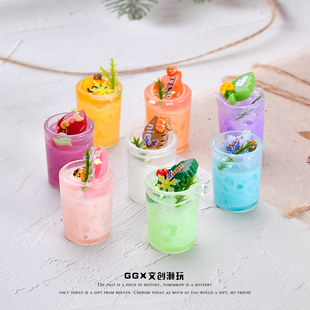 新款仿真迷你夜光奶昔杯儿童过家家玩具车载桌面摆件diy手工配件