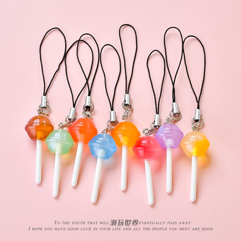 可爱双色夜光渐变细闪棒棒糖挂件糖果色可爱手机链书包挂饰小礼物