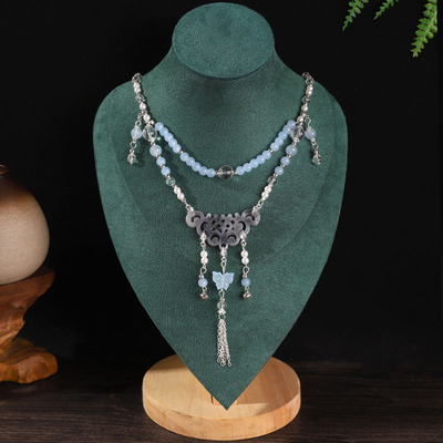 新中式古风汉服蓝色系璎珞项链