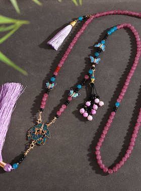 新中式超仙紫色蝴蝶璎珞项链