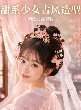 古风汉服粉色花朵发冠超仙头饰女