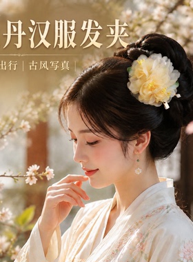 黄色绢纱烫花中式边夹点缀古风发饰国风汉服头饰古装发夹森系唐风