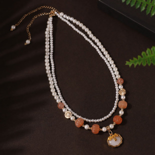 古风项链女超仙百搭双层珍珠吊坠国风汉服配饰金丝南瓜珠软璎珞