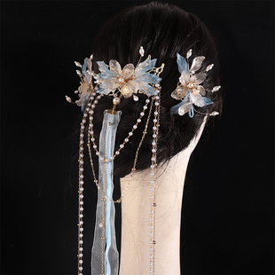 新中式超仙流苏后压发夹中国风步摇流苏发夹古装汉服儿童配饰发饰