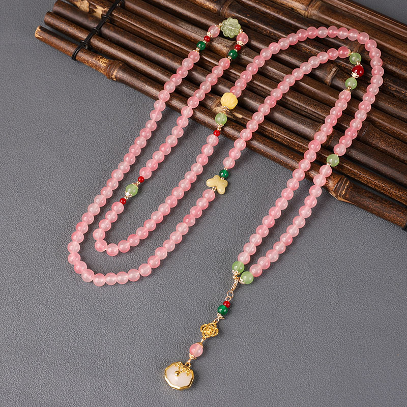 国风浅粉色串珠流苏项链新中式民族风斜挎链旗袍汉服马面裙配饰