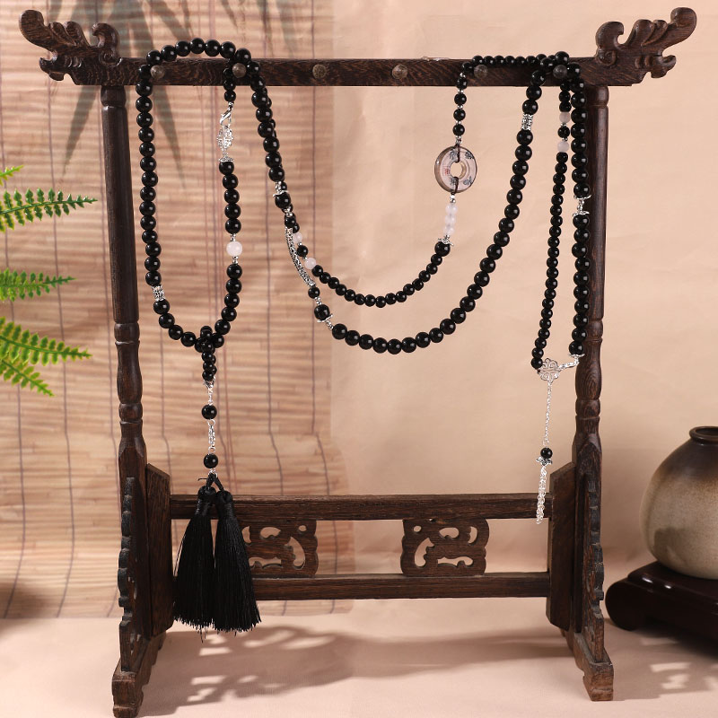 古风汉服黑色串珠斜挎链新中式复古平安扣项圈古装旗袍马面裙配饰