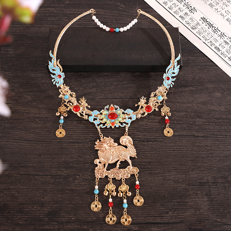 民族风璎珞古风项圈长命锁流苏
