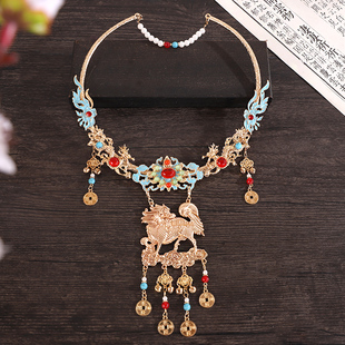 民族风璎珞古风项圈长命锁流苏烧蓝项链汉服配饰古装饰品古代女